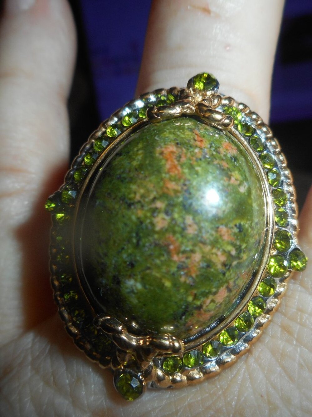 mixed metals ring - RING SIZE ABOUT 10, green is the main color